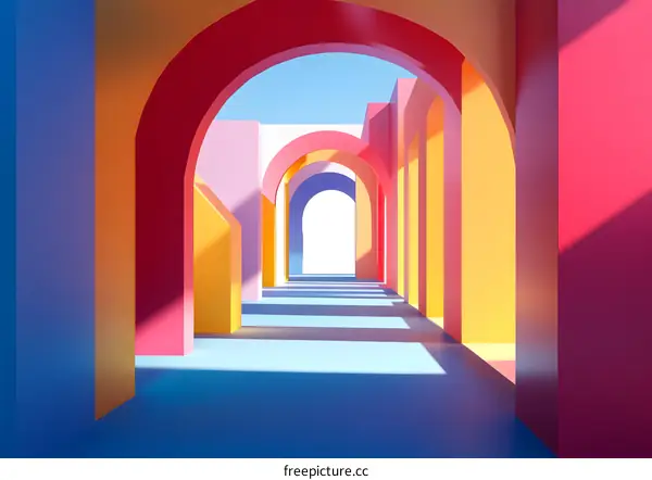 Abstract 3D Colorful Archway Tunnel Pathway  