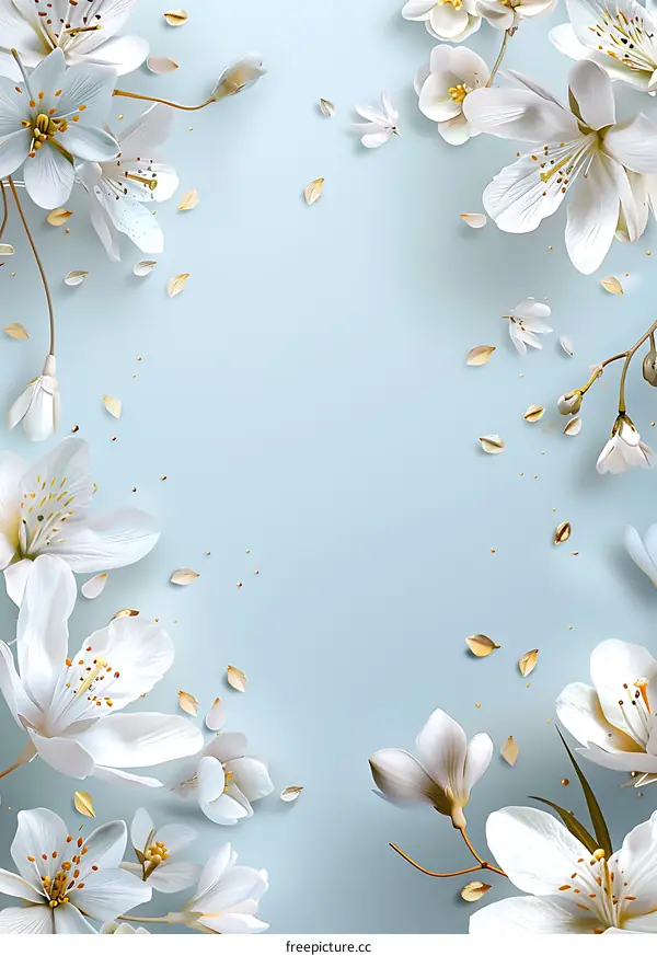 White Flowers on a Blue Background