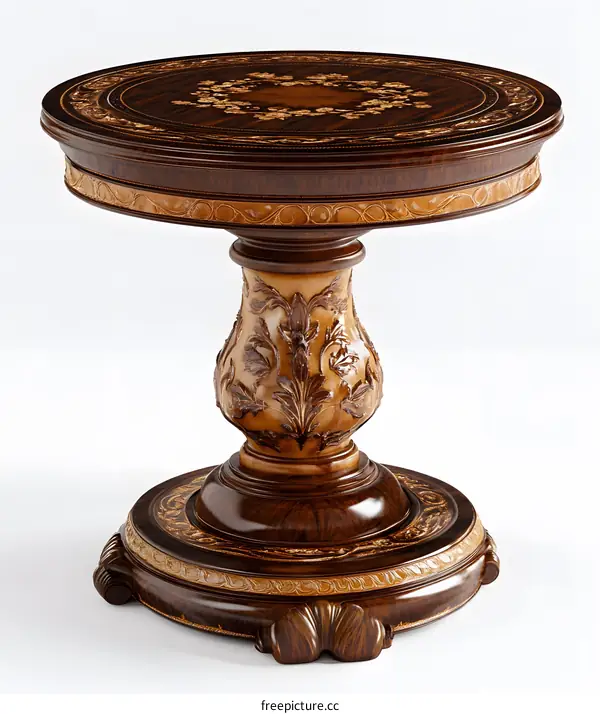 Intricately Carved Wooden Table With Floral Designs