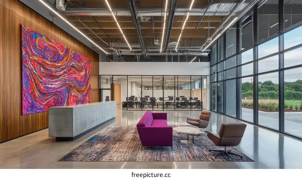 Modern Office Lobby with Vibrant Art
