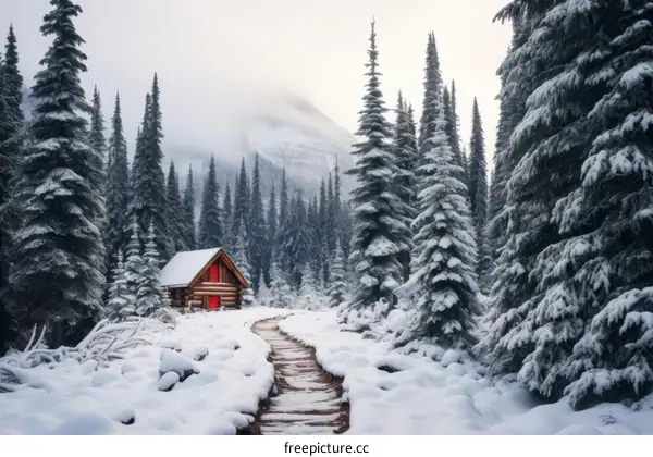 A Cabin in a Snowy Forest