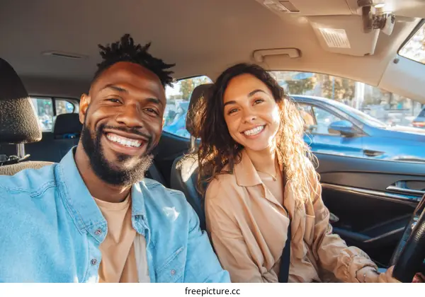 Happy Couple Enjoying a Car Ride
