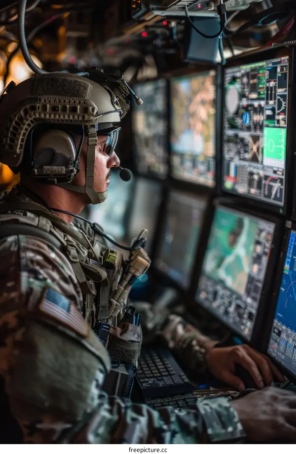 A U.S. Air Force Airman assigned to the 321st Special Tactics Squadron operates a MQ-9 Reaper remotely piloted aircraft during a training mission