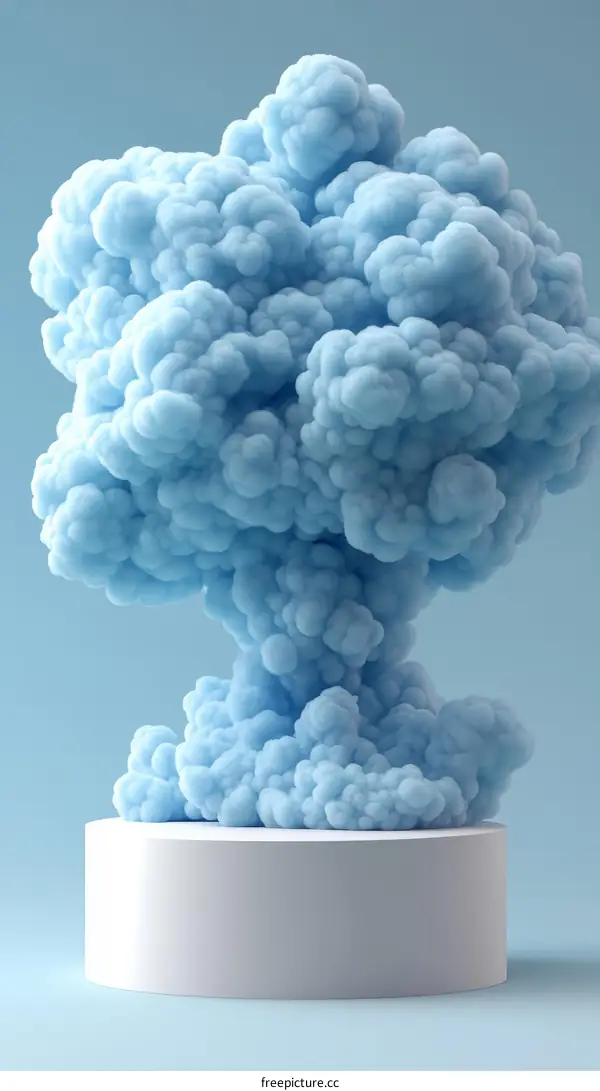 Abstract Light Blue Smoke Cloud on White Platform