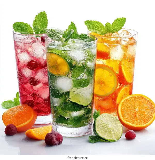 Refreshing Fruit Beverages in Glasses