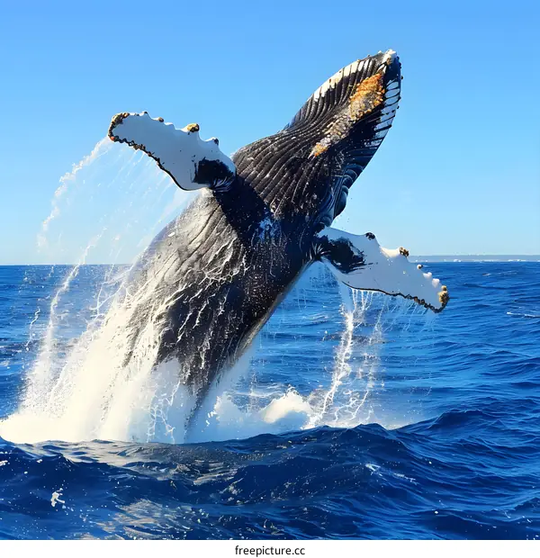 Humpback Whale Breaching Ocean Water