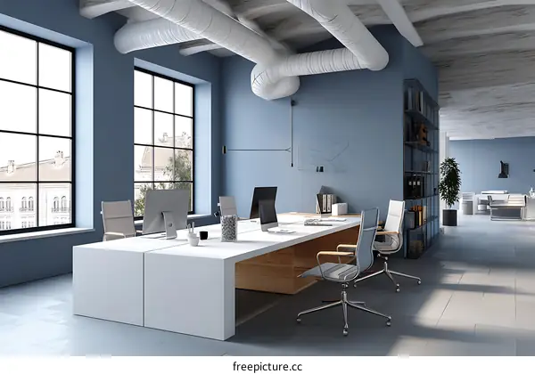 Modern Office Interior Design with Large Windows