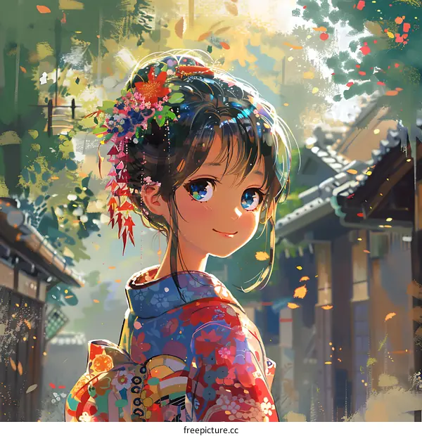 A Japanese Girl Wearing Kimono