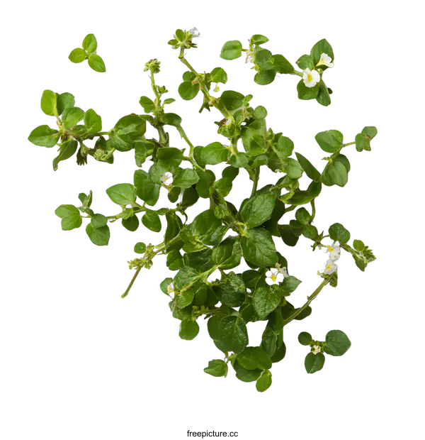 [Transparent Background PNG]Fresh Green Leaves and White Flowers on White Background