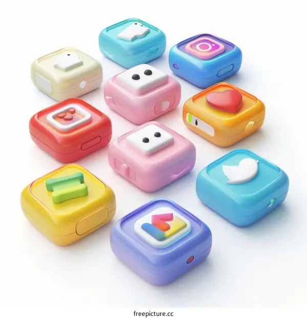 A collection of 3D social media icons