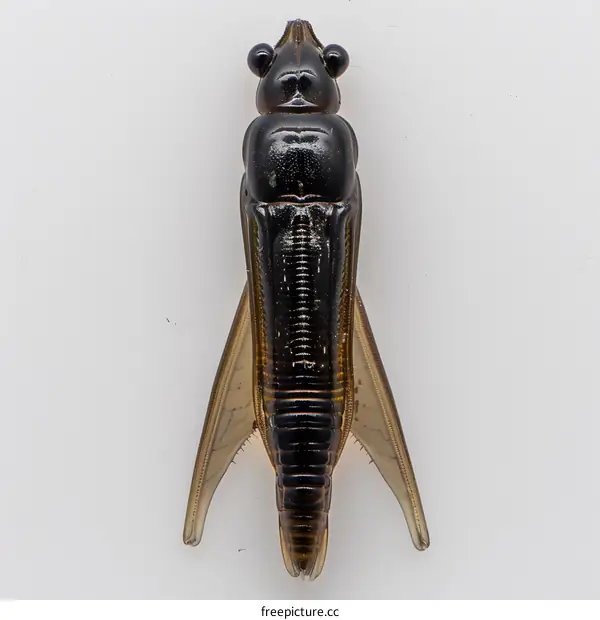 A close-up of a male mayfly