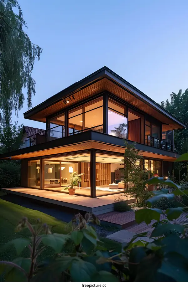 Modern Wooden House with Large Windows