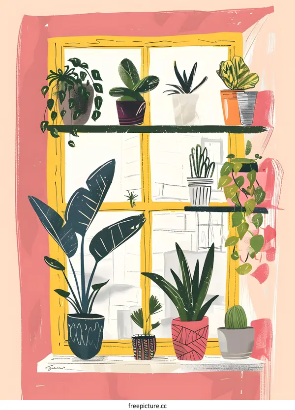 Windowsill with Green Plants