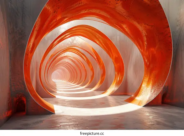 Futuristic Tunnel with Glowing Orange Rings