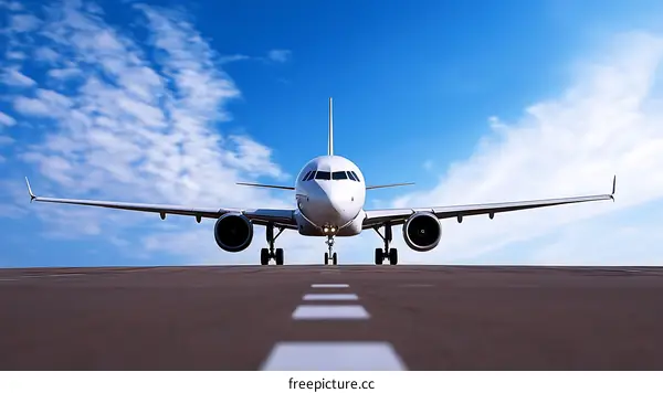 Modern Airplane Taking Off on Runway Under a Clear Sky