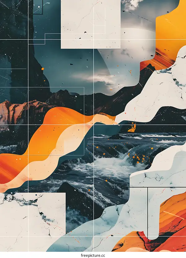 Abstract Mountain Landscape With Water And Grid