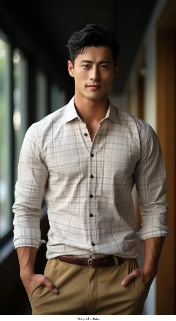 Handsome Asian man model in smart casual outfit