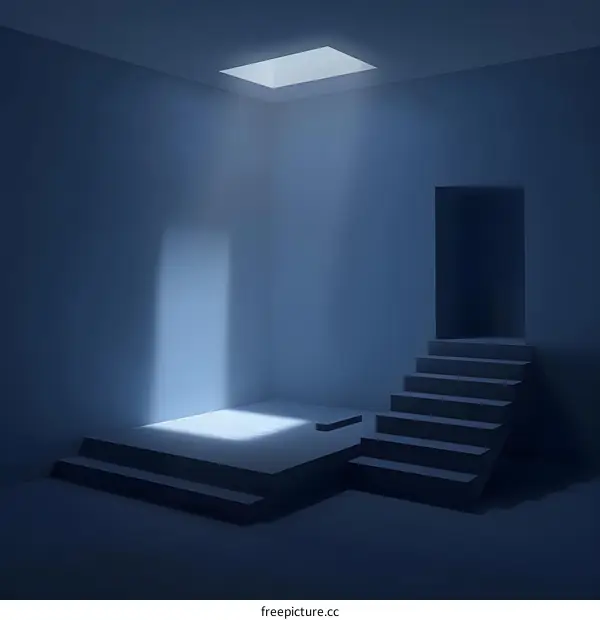 Abstract Minimalist Room with Stairs and Skylight