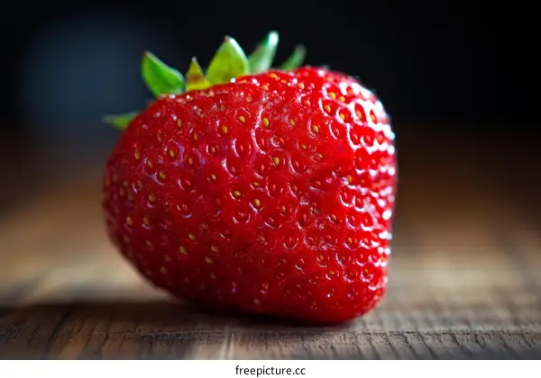 Fresh Red Strawberry Close-up on Wooden Table