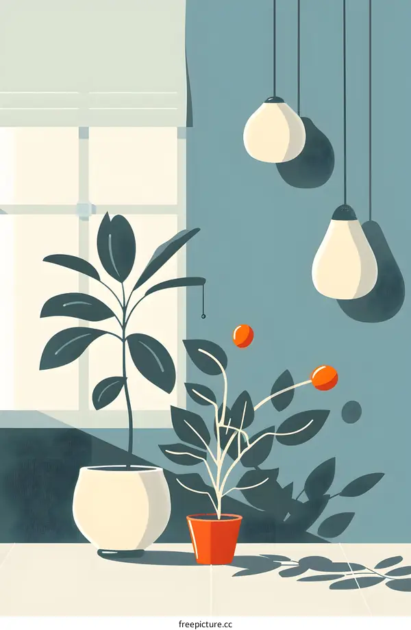 Modern Minimalist Interior Design With Plants And Hanging Lamps