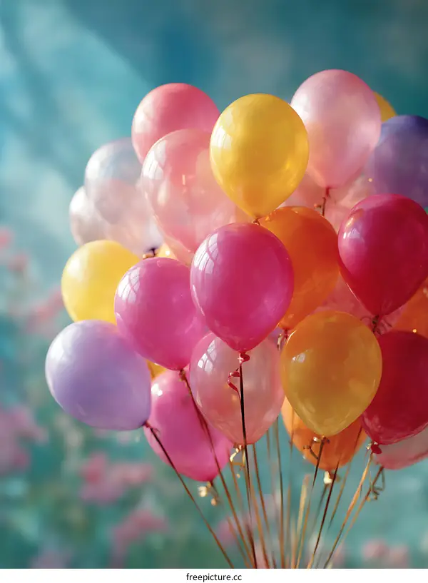 Colorful Bunch of Balloons against a Sky Background