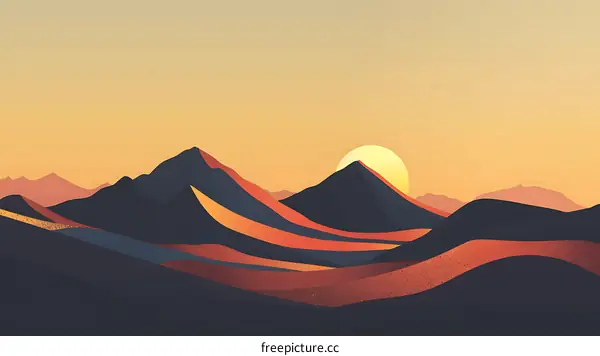 Minimalist Mountain Landscape with Sunset