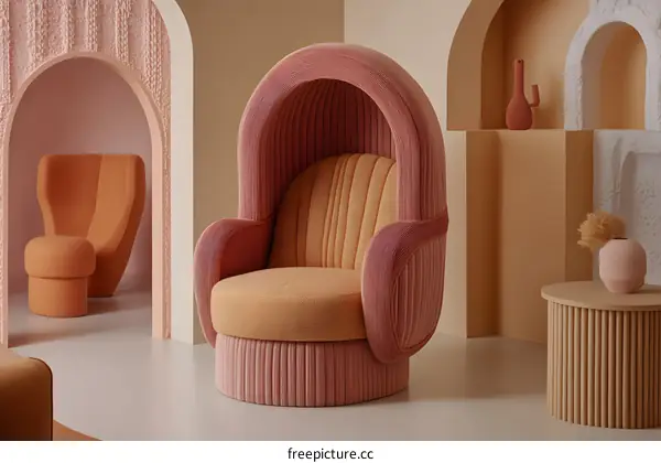 Modern Pink and Yellow Swivel Chair in an Abstract Room