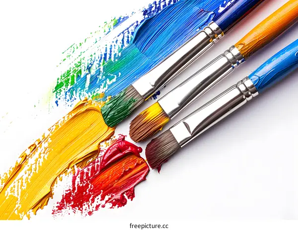 colorful oil paint strokes with paintbrushes