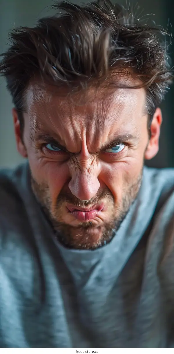 Bearded man with intense expression