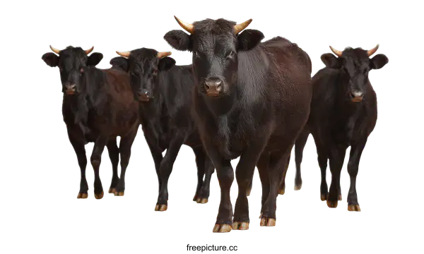 [Transparent Background PNG]Black Cattle Group Portrait on White Background