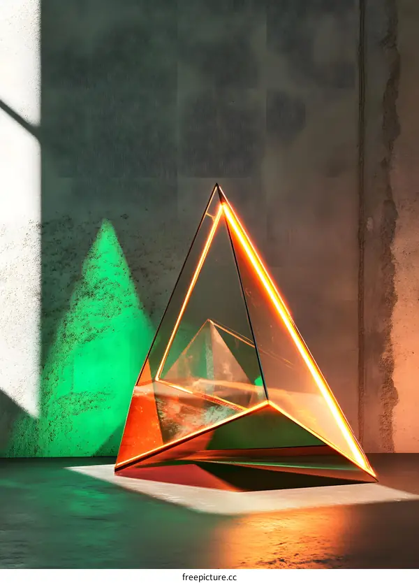 Abstract Glass Pyramid with Neon Light