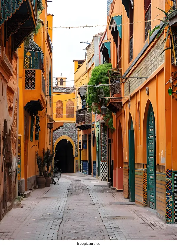 narrow street with colorful buildings