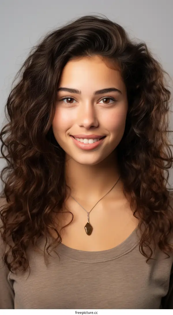 portrait of a young middle eastern woman with long brown hair