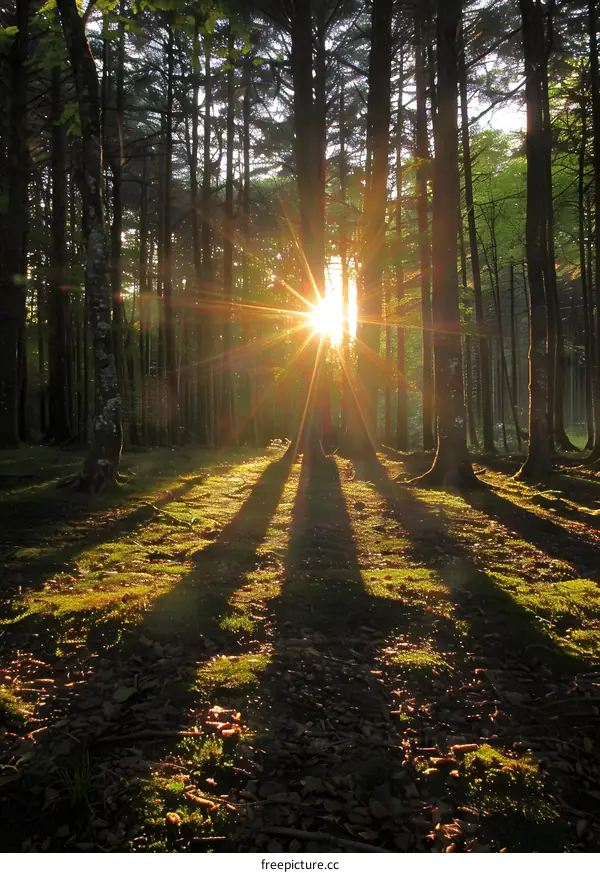 Sunlight Through Trees in Forest