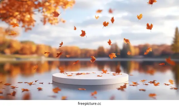 Autumnal Pond Scene with Product Display