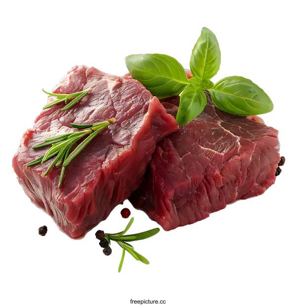 [Transparent Background PNG]Raw Beef Steaks with Herbs and Spices