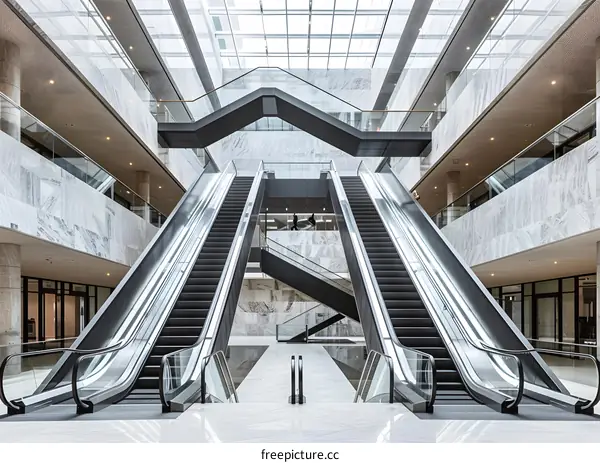 Modern Interior Design with Escalators and Glass Roof