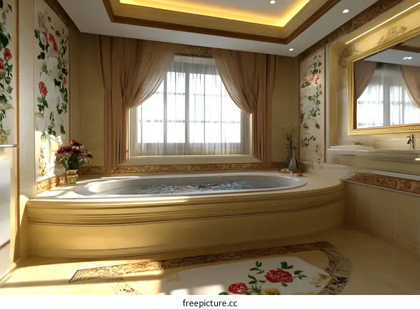 Modern Bathroom Interior Design with Bathtub and Window