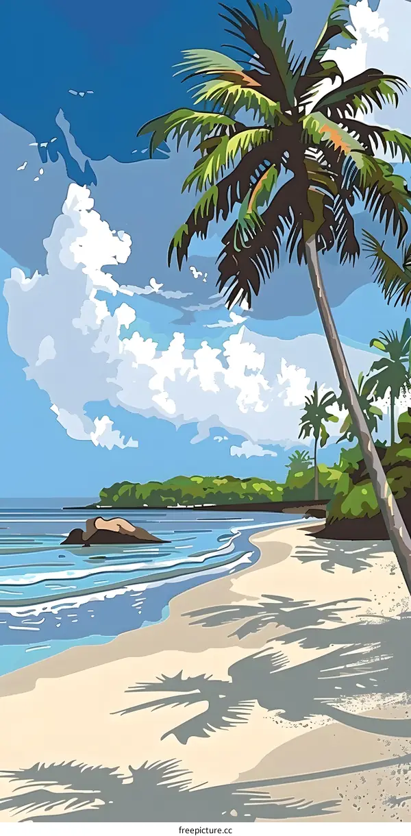 Tropical Beach with Palm Trees and Blue Sky