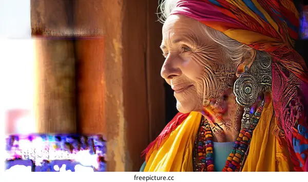 portrait of an old woman with a headscarf