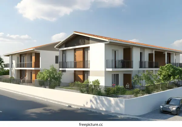 Modern Two Story House With Balcony And Garden