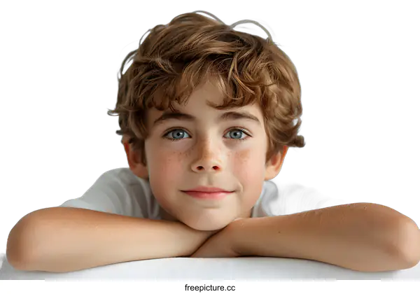 [Transparent Background PNG]Portrait of a boy with freckles and blue eyes