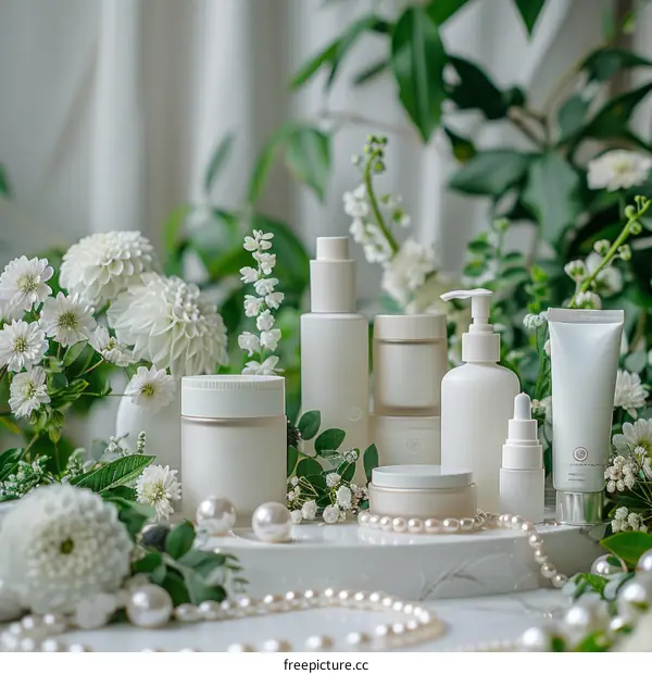 Natural Skincare Products with White Daisy Flowers