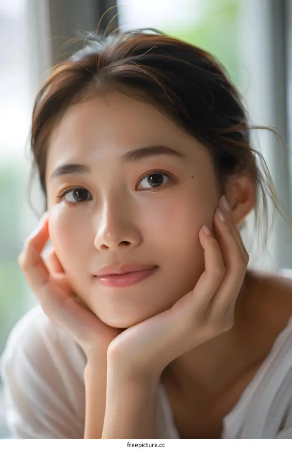 Portrait of Young Asian Woman with Beautiful Skin
