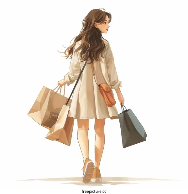An illustration of a girl with shopping bags