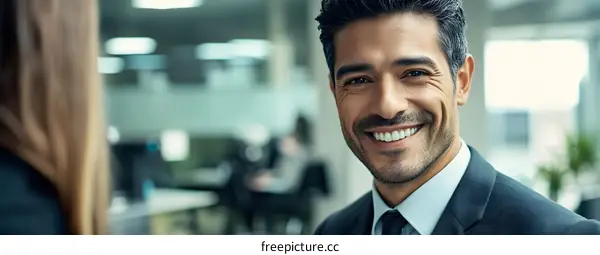 Smiling Businessman in Office Setting
