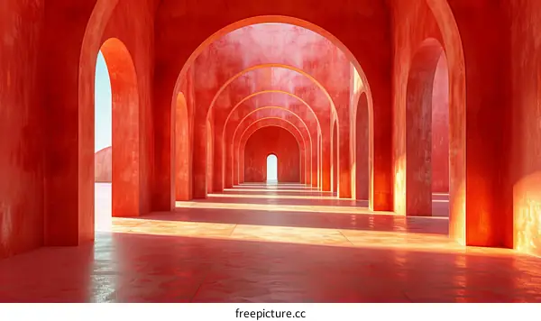 Pink Arched Hallway with Sunlight