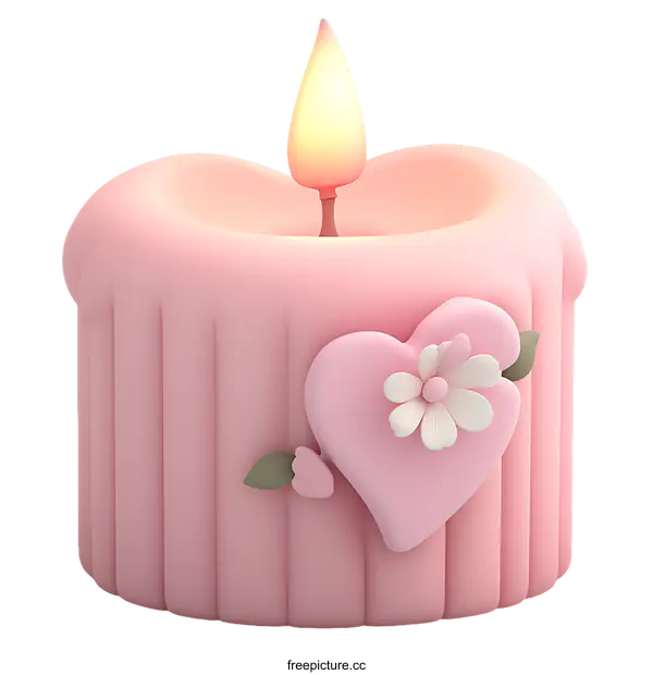 [Transparent Background PNG]Pink Heart Shaped Candle Illustration