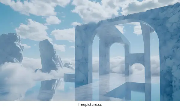 Abstract Marble Architecture with Clouds and Sky