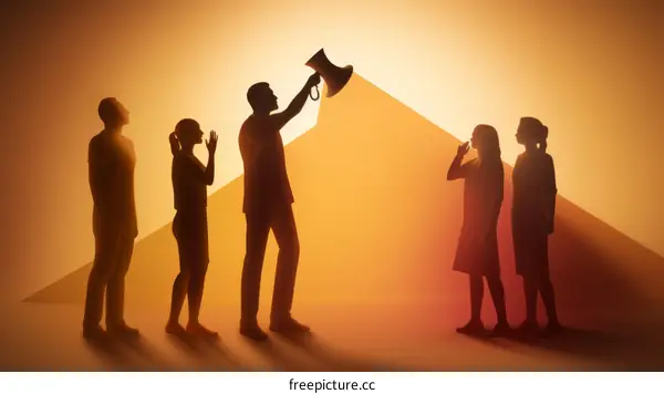 Illustration of a person shouting through a megaphone at a group of people